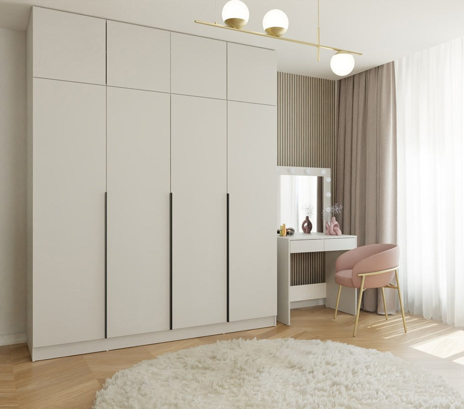 Szafa SENSO 4D z NADSTAWKĄ Wysoka KASZMIR Drzwi Czarne Uchwyty 250x200 Cm