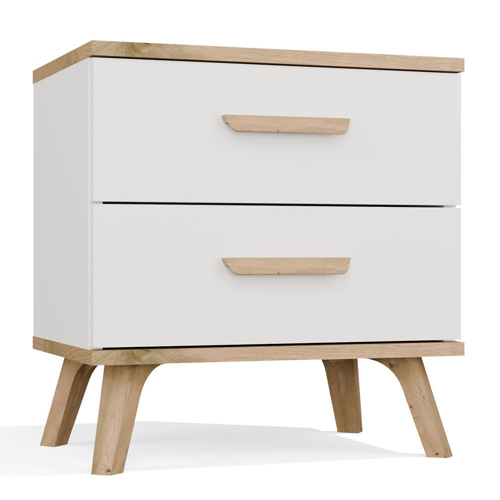 Table de chevet OLYMPO 2S Blanc / Chêne Artisan