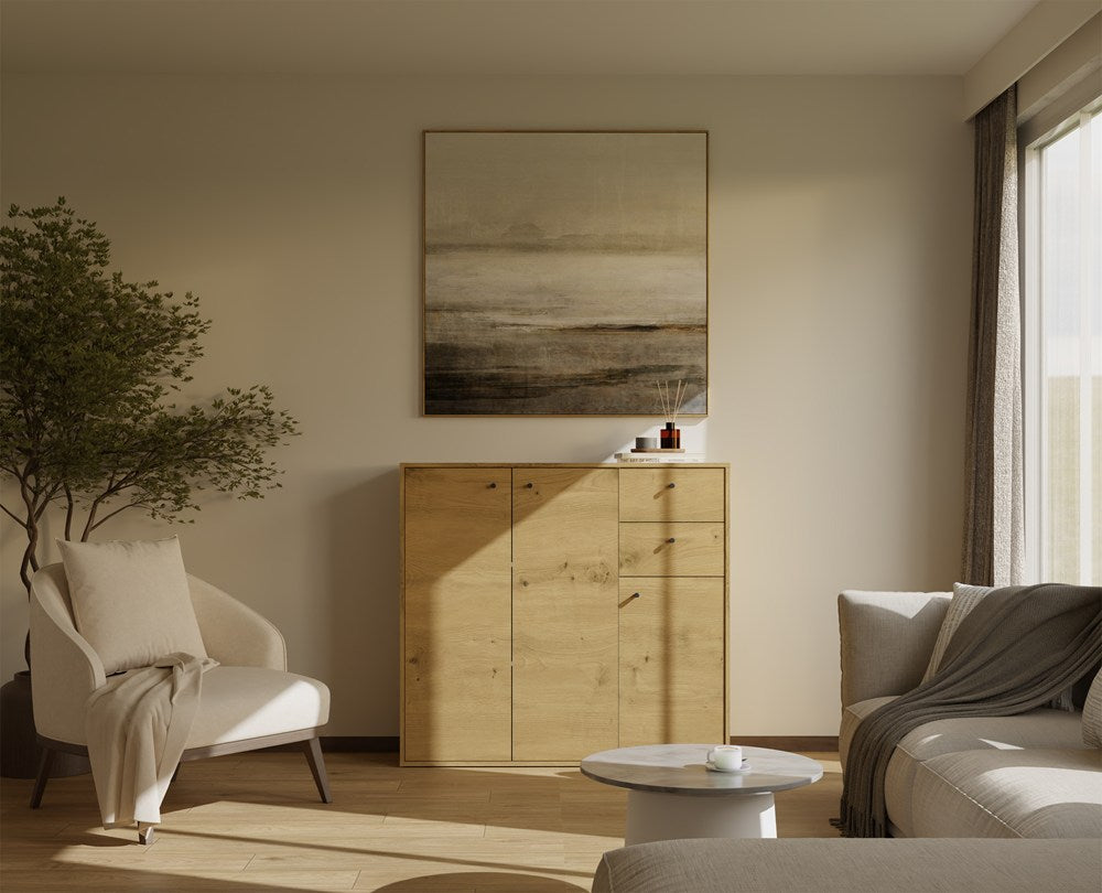 KOMODA FRAN DĄB ARTISAN 120 Cm 3 Drzwi 2 Szuflady 30 Cm Do Salonu Sypialni