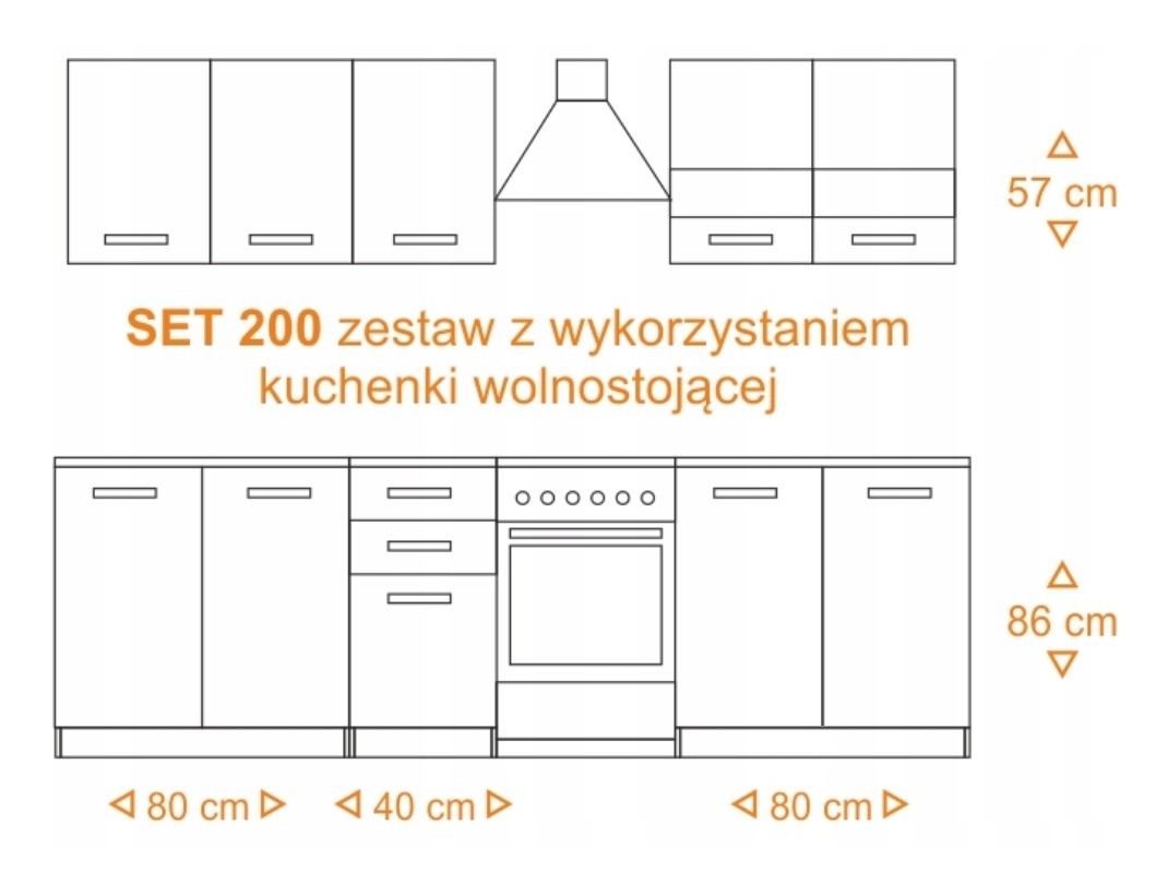 MEBLE KUCHENNE SET 200 KUCHNIA BIEL DĄB ARTISAN