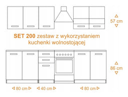 ZESTAW MEBLI KUCHENNYCH SET 200 DĄB SONOMA BIEL