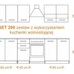 ZESTAW MEBLI KUCHENNYCH SET 200 DĄB SONOMA BIEL