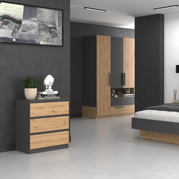 KOMODA SZAFKA 3 SZUFLADY M3 ANTRACYT / DĄB ARTISAN