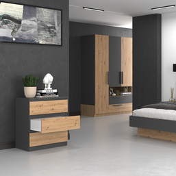 KOMODA SZAFKA 3 SZUFLADY M3 ANTRACYT / DĄB ARTISAN