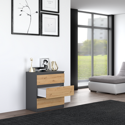 KOMODA SZAFKA 3 SZUFLADY M3 ANTRACYT / DĄB ARTISAN