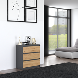 KOMODA SZAFKA 3 SZUFLADY M3 ANTRACYT / DĄB ARTISAN