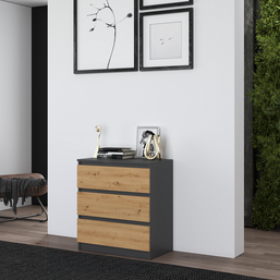 KOMODA SZAFKA 3 SZUFLADY M3 ANTRACYT / DĄB ARTISAN