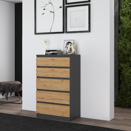 KOMODA SZAFKA 5 SZUFLAD M5 ANTRACYT / ARTISAN