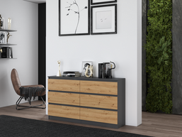 KOMODA MALWA M6 140 - ANTRACYT / DĄB ARTISAN