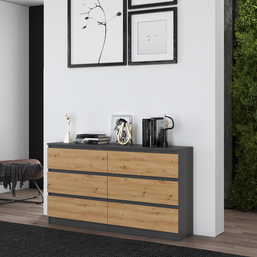 KOMODA MALWA M6 140 - ANTRACYT / DĄB ARTISAN