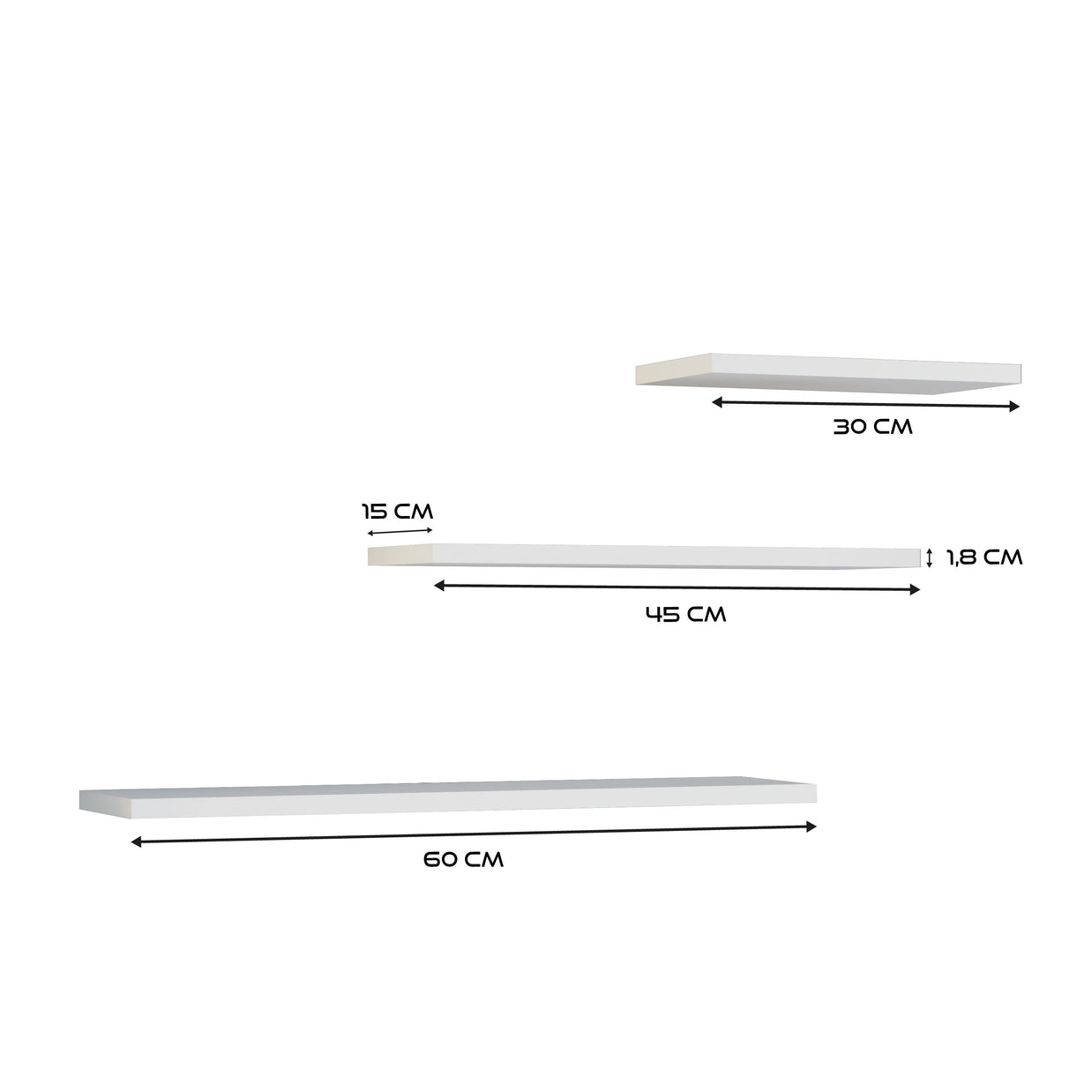 KOMPLET 3 x PÓŁKA WISZĄCA TOBI 3P BIEL MAT