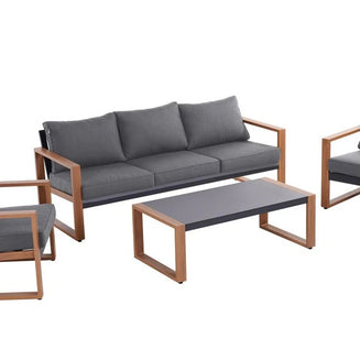 Zestaw Mebli Ogrodowych Jadalnianych DUISBURG Sofa Fotel Stolik ANTRACYT / BRĄZOWY