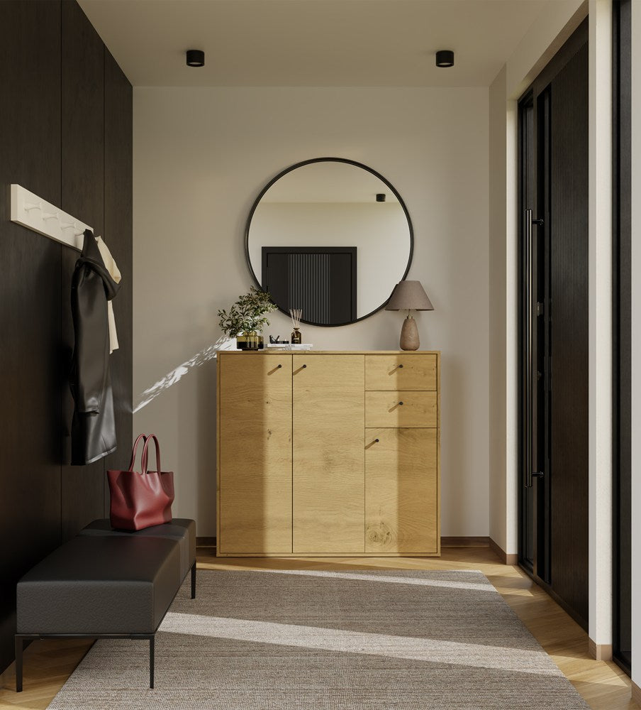 KOMODA FRAN DĄB ARTISAN 120 Cm 3 Drzwi 2 Szuflady 30 Cm Do Salonu Sypialni