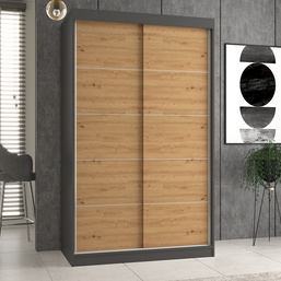 SZAFA PRZESUWNA IGA 120 CM DRZWI ZE SZPROSAMI ANTRACYT / DĄB ARTISAN