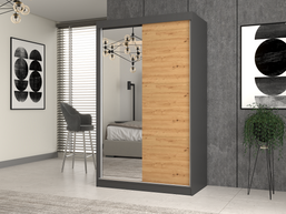 SZAFA PRZESUWNA IGA 120 CM 1 LUSTRO ANTRACYT DĄB ARTISAN