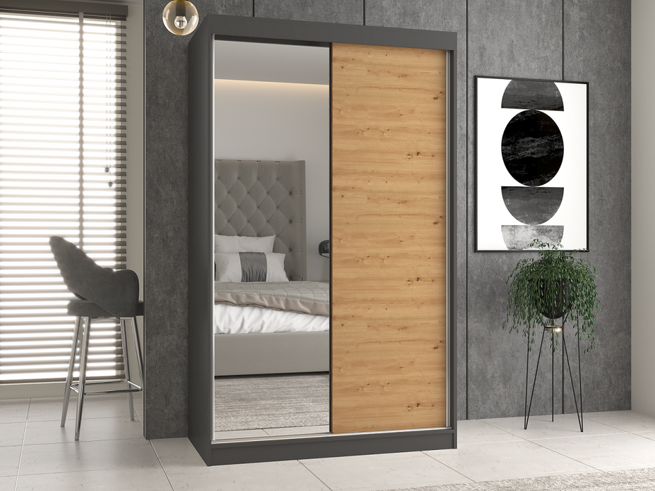 SZAFA PRZESUWNA IGA 120 CM 1 LUSTRO ANTRACYT DĄB ARTISAN