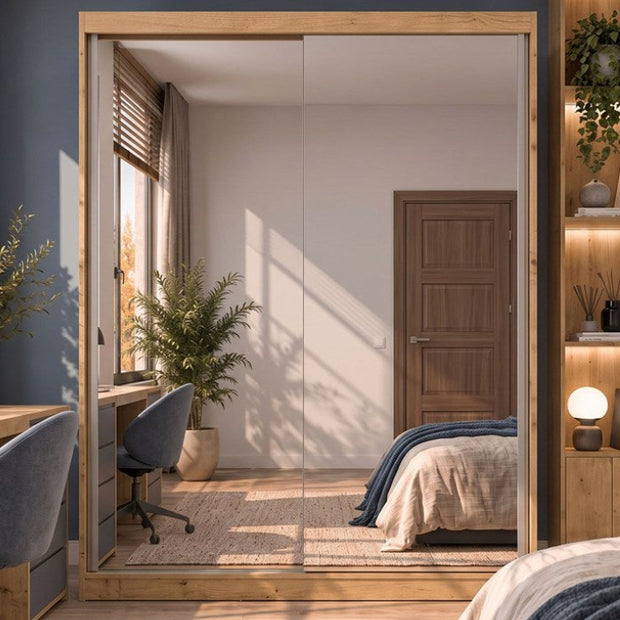SZAFA Przesuwna IGA 160 2 Lustra DĄB ARTISAN BIEL – Nowoczesny Design
