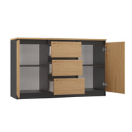 KOMODA 2D3S 120 DRZWI SZUFLADY ANTRACYT BLAT DĄB ARTISAN