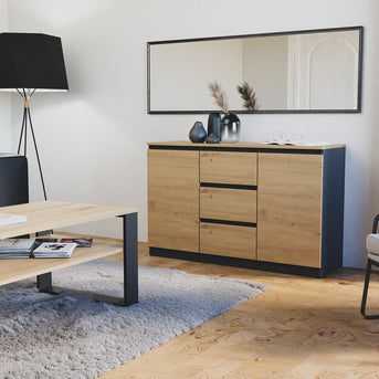 KOMODA 2D3S 120 DRZWI SZUFLADY ANTRACYT BLAT DĄB ARTISAN