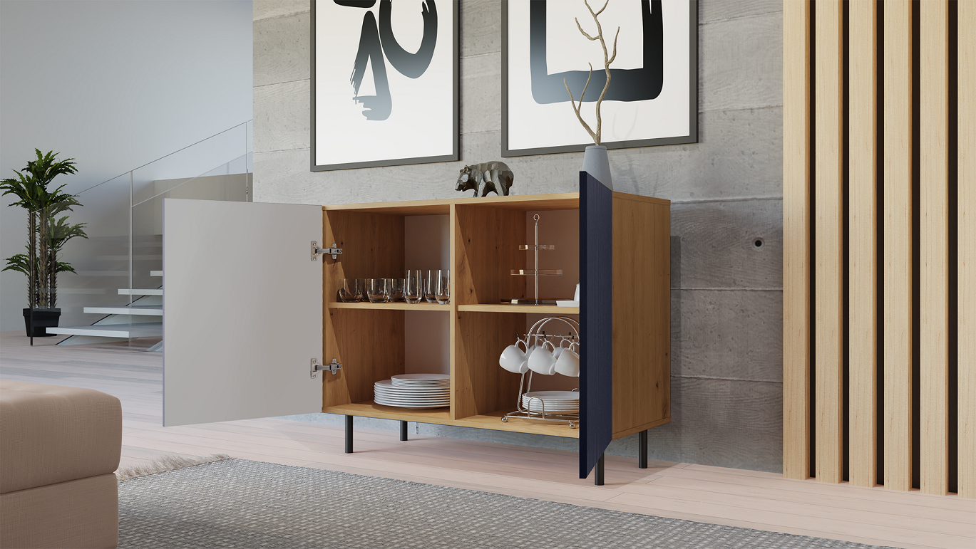 KOMODA KAMA2 SLIM RYFLOWANY FRONT LAMELE GRANATOWA