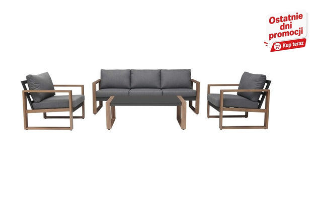 Zestaw Mebli Ogrodowych Jadalnianych DUISBURG Sofa Fotel Stolik ANTRACYT / BRĄZOWY