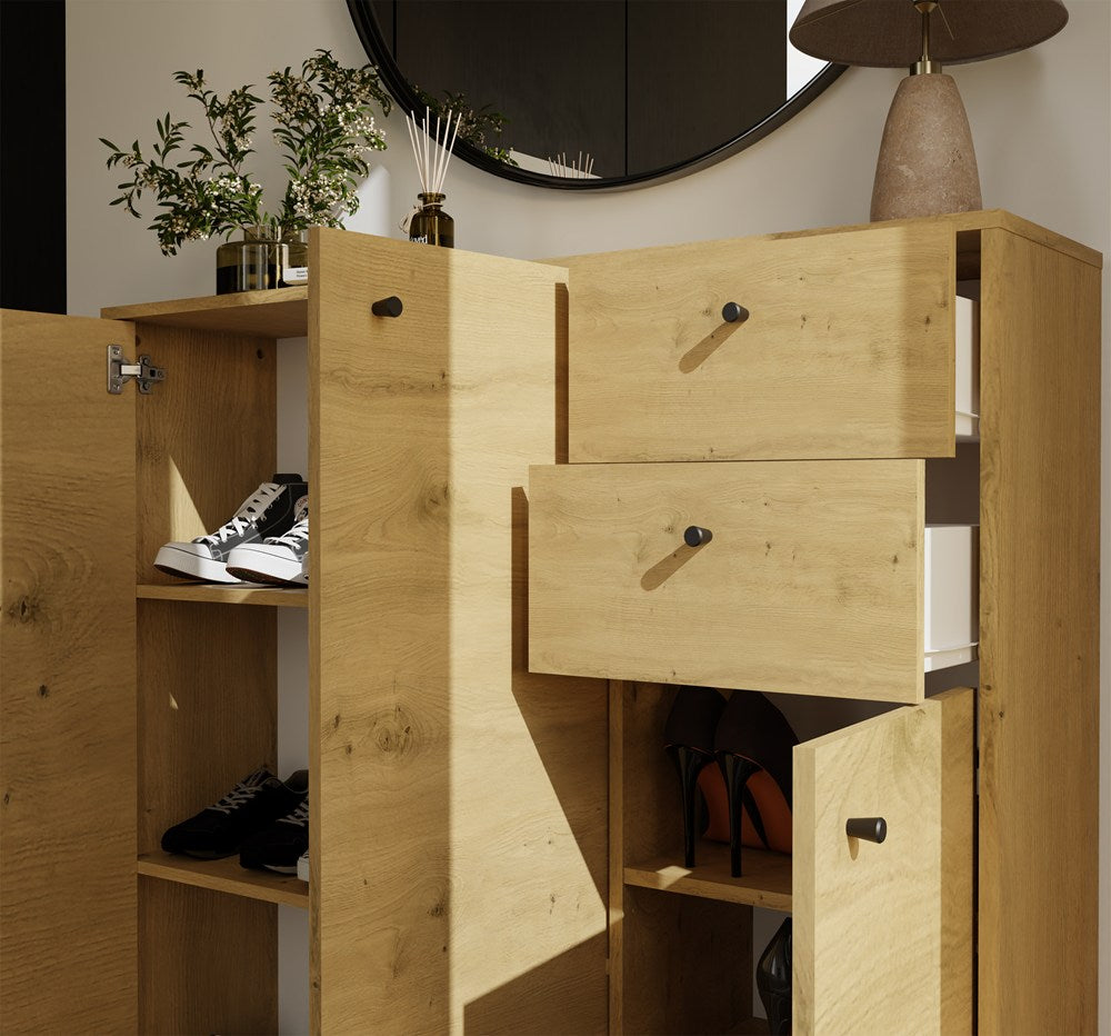 KOMODA FRAN DĄB ARTISAN 120 Cm 3 Drzwi 2 Szuflady 30 Cm Do Salonu Sypialni