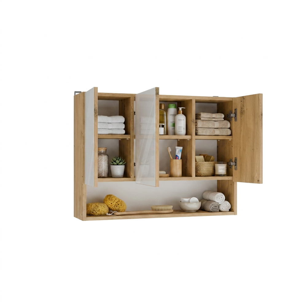 Szafka Łazienkowa Wisząca POLA 3DL/P DĄB ARTISAN 80 Cm 3 Lustra z Półką