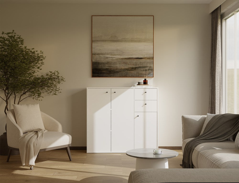 KOMODA FRAN BIAŁY 120 Cm Szafka 3 Drzwi 2 Szuflady 30 Cm Do Salonu Sypialni