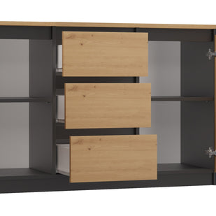 ZESTAW KOMODA COSTA 6 SZUFLAD 3 DRZWI SZAFKA ANTRACYT DĄB ARTISAN
