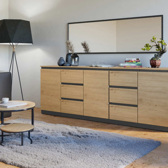 ZESTAW KOMODA COSTA 6 SZUFLAD 3 DRZWI SZAFKA ANTRACYT DĄB ARTISAN