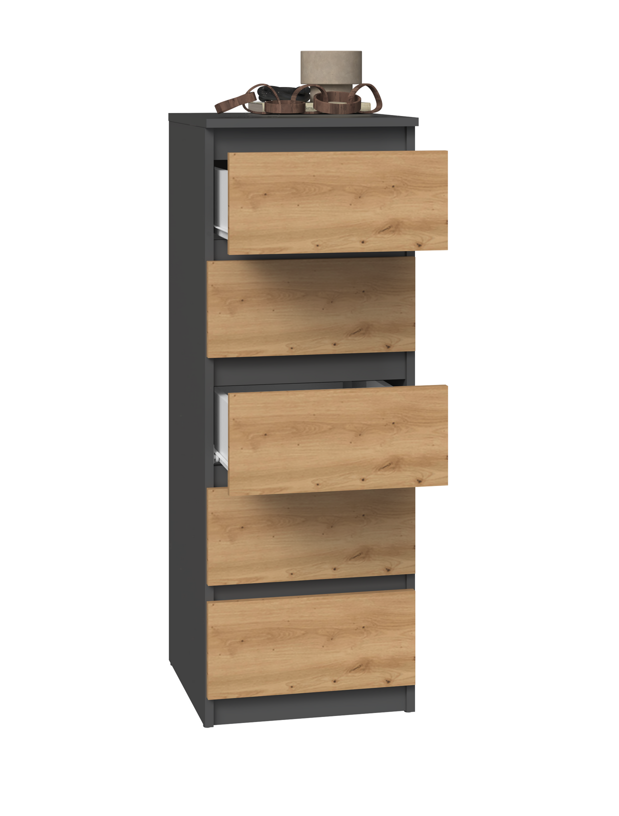 KOMODA SZAFKA 5 SZUFLAD W5 ANTRACYT DĄB ARTISAN