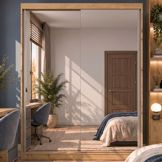SZAFA Przesuwna IGA 160 2 Lustra DĄB ARTISAN ANTRACYT – Nowoczesny Design