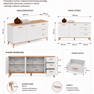 Komoda OLYMPO 2D3S BIAŁA DĄB ARTISAN Szafka 150 Cm 3 Szuflady 2 Drzwi