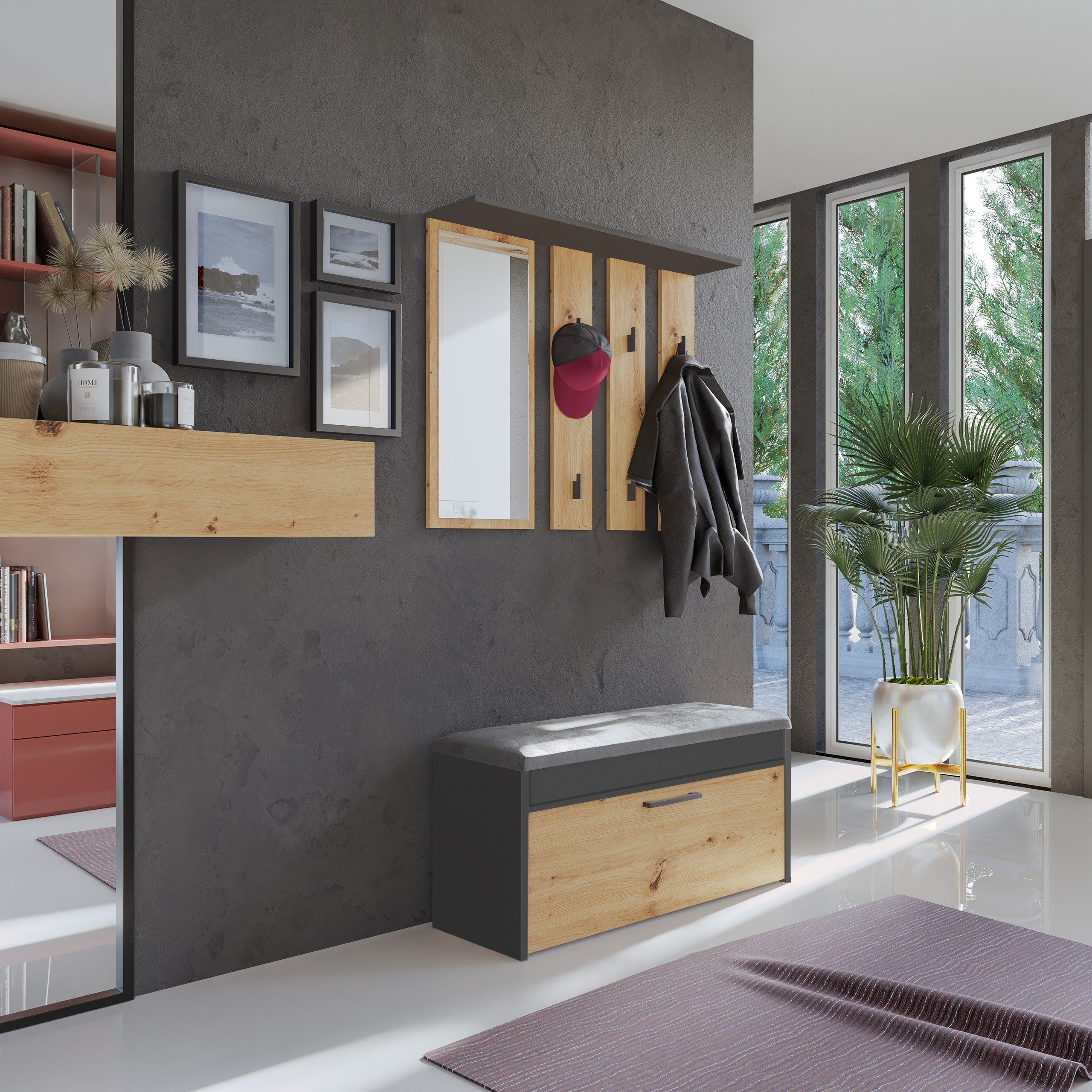 GARDEROBA PARMA ANTRACYT DĄB ARTISAN