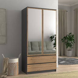 SZAFA GARDEROBA SS-90  Z LUSTREM ANTRACYT DĄB ARTISAN