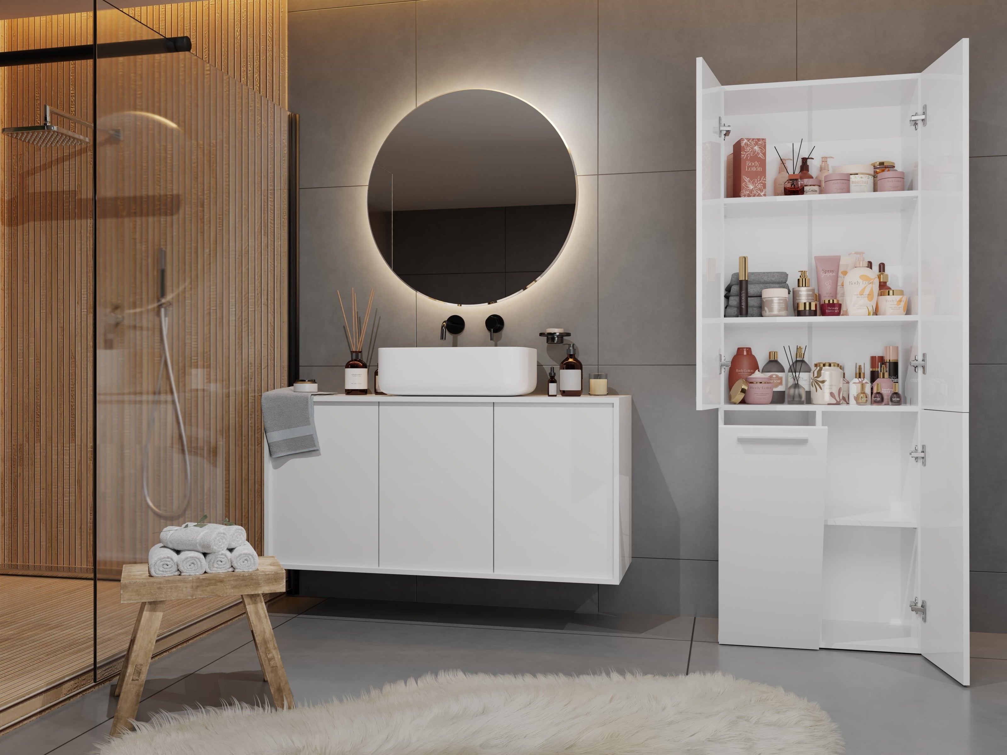 SZAFKA ŁAZIENKOWA SŁUPEK NEL DD 1K KOSZ BIEL MAT