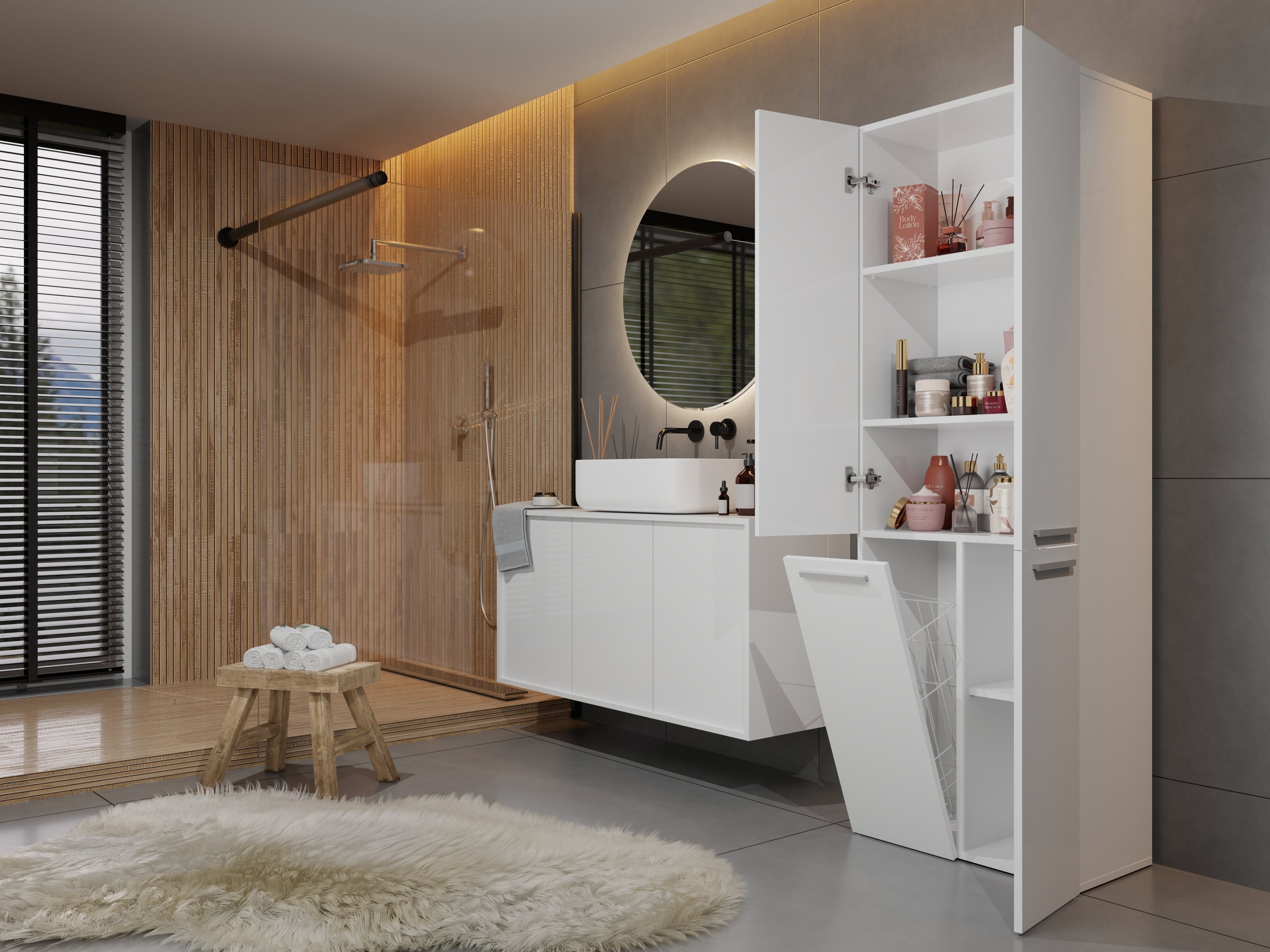 SZAFKA ŁAZIENKOWA SŁUPEK NEL DD 1K KOSZ BIEL MAT