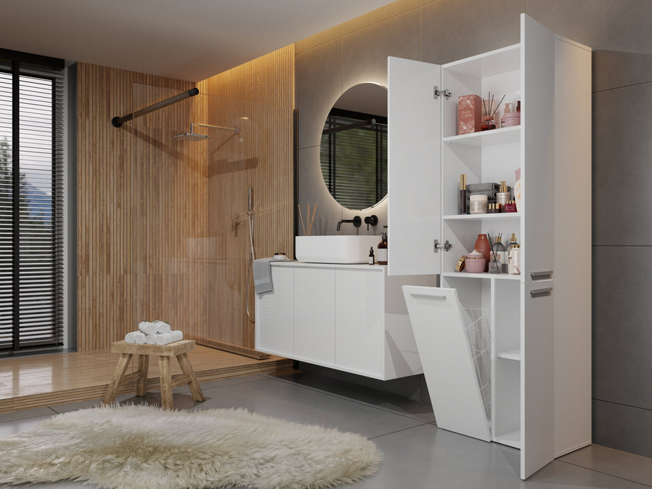 SZAFKA ŁAZIENKOWA SŁUPEK NEL DD 1K KOSZ BIEL MAT