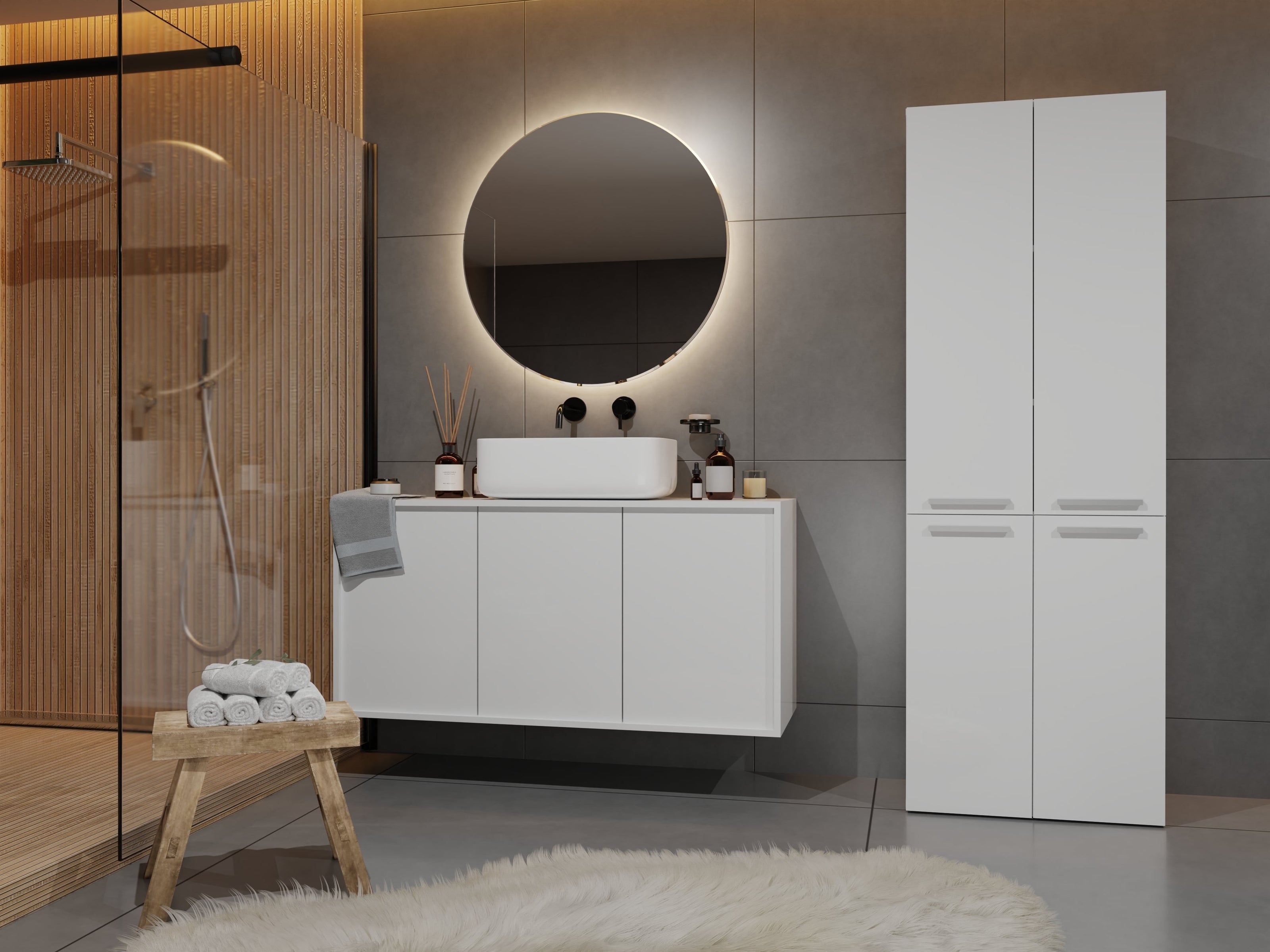 SZAFKA ŁAZIENKOWA SŁUPEK NEL DD 1K KOSZ BIEL MAT