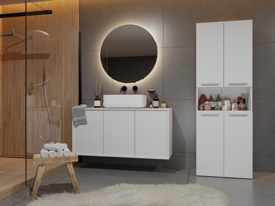 SZAFKA ŁAZIENKOWA SŁUPEK NEL DK 1K KOSZ BIEL MAT