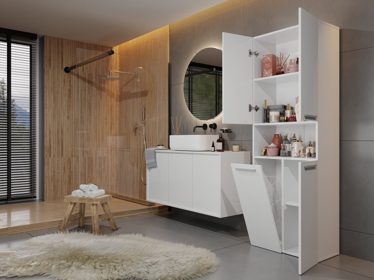 SZAFKA ŁAZIENKOWA SŁUPEK NEL DK 1K KOSZ BIEL MAT