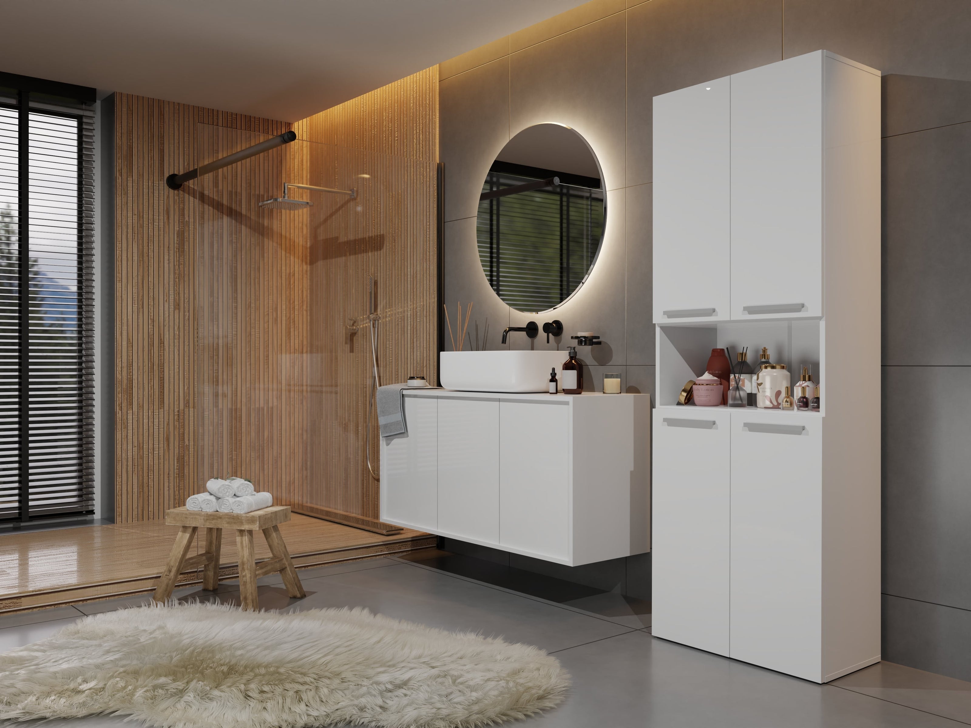 SZAFKA ŁAZIENKOWA SŁUPEK NEL DK 1K KOSZ BIEL MAT