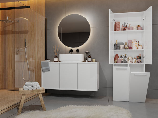 SZAFKA ŁAZIENKOWA SŁUPEK NEL DD 2K KOSZ BIEL MAT