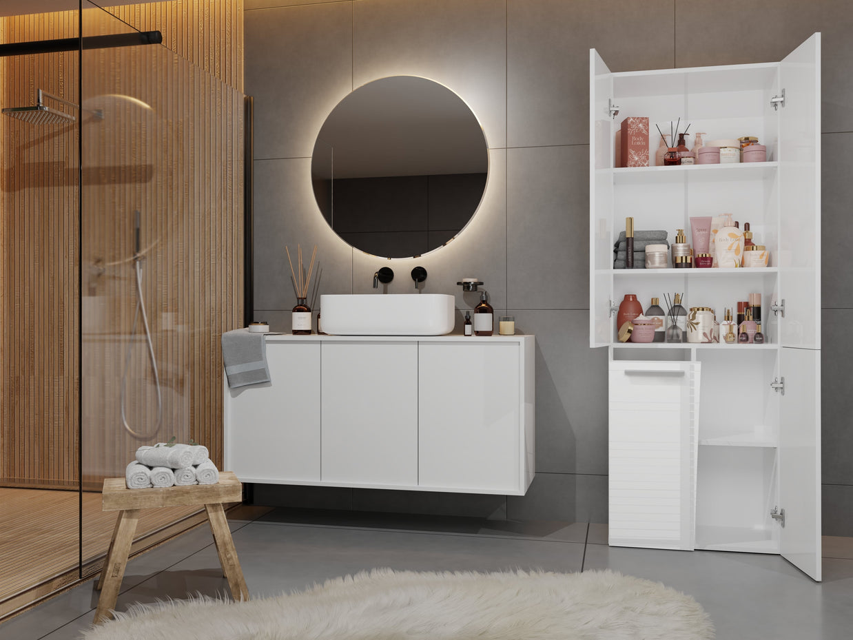 SZAFKA ŁAZIENKOWA REGAŁ SŁUPEK NEL DD 1K KOSZ BIEL POŁYSK