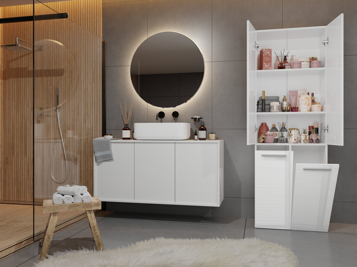 SZAFKA ŁAZIENKOWA SŁUPEK NEL DD 2K KOSZ BIEL POŁYSK