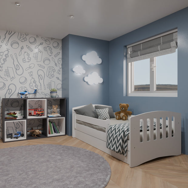 ŁÓŻKO DZIECIĘCE CLASSIC 140 BIAŁE  Z SZUFLADĄ I MATERACEM 140/80