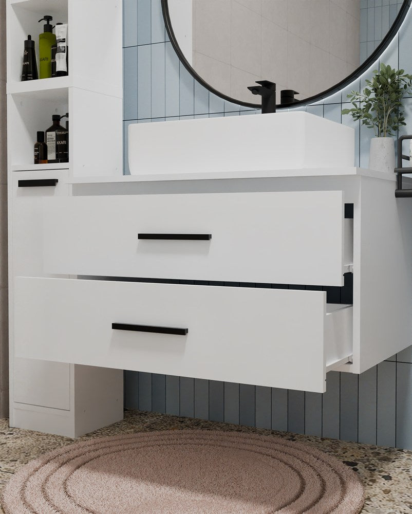 SZAFKA Pod Umywalkę NEL 80 UC BIAŁA Uchwyty Czarne Wisząca 2 Szuflady 80 Cm