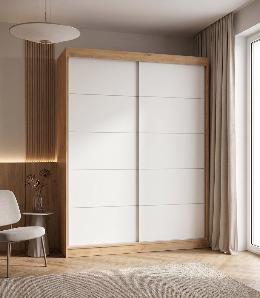 SZAFA Przesuwna IGA 160 CM Szprosy BIEL DĄB ARTISAN Stylowa i Funkcjonalna