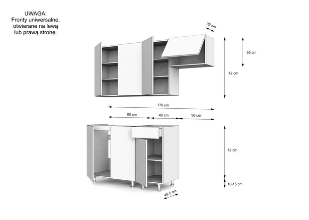 KUCHNIA VARIO 170CM RYFLOWANY KASZMIR/KASZMIR C10/BLAT EVOKE BEZ AGD