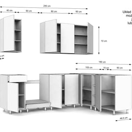 KUCHNIA VARIO 240X180CM BIAŁY AKRYL POŁYSK/ARTISAN C10/BLAT DISTRICT BEZ AGD